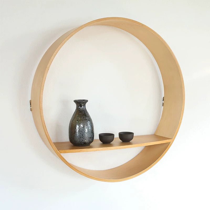 New Chinese Style Wall Art Decorative Shelf Solid Wood round Wall Hanging Wall Entrance Tea Room Study Antique Shelf - SOLVEYE