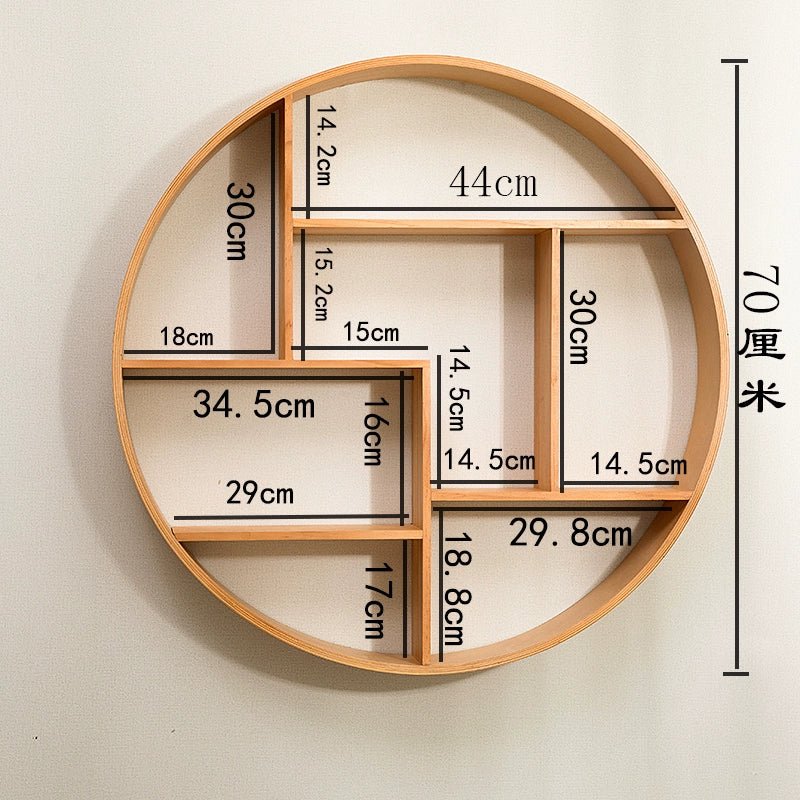 New Chinese Style Wall Art Decorative Shelf Solid Wood round Wall Hanging Wall Entrance Tea Room Study Antique Shelf - SOLVEYE