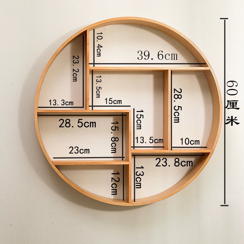 New Chinese Style Wall Art Decorative Shelf Solid Wood round Wall Hanging Wall Entrance Tea Room Study Antique Shelf - SOLVEYE