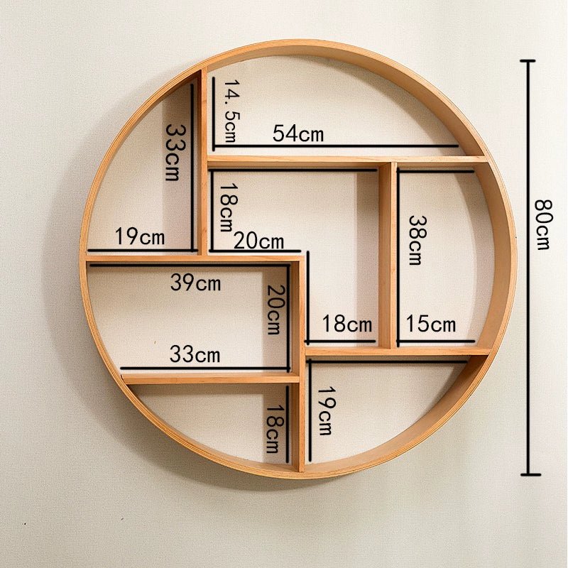 New Chinese Style Wall Art Decorative Shelf Solid Wood round Wall Hanging Wall Entrance Tea Room Study Antique Shelf - SOLVEYE