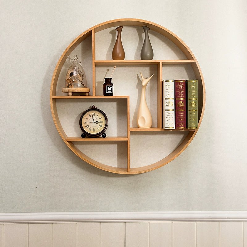 New Chinese Style Wall Art Decorative Shelf Solid Wood round Wall Hanging Wall Entrance Tea Room Study Antique Shelf - SOLVEYE