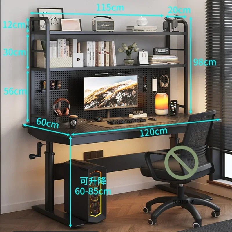 Nordic Lifting Computer Desks Desktop Desk Office Furniture Internet Cafe Gaming Table Home Student Study Table with Bookshelf - SOLVEYE