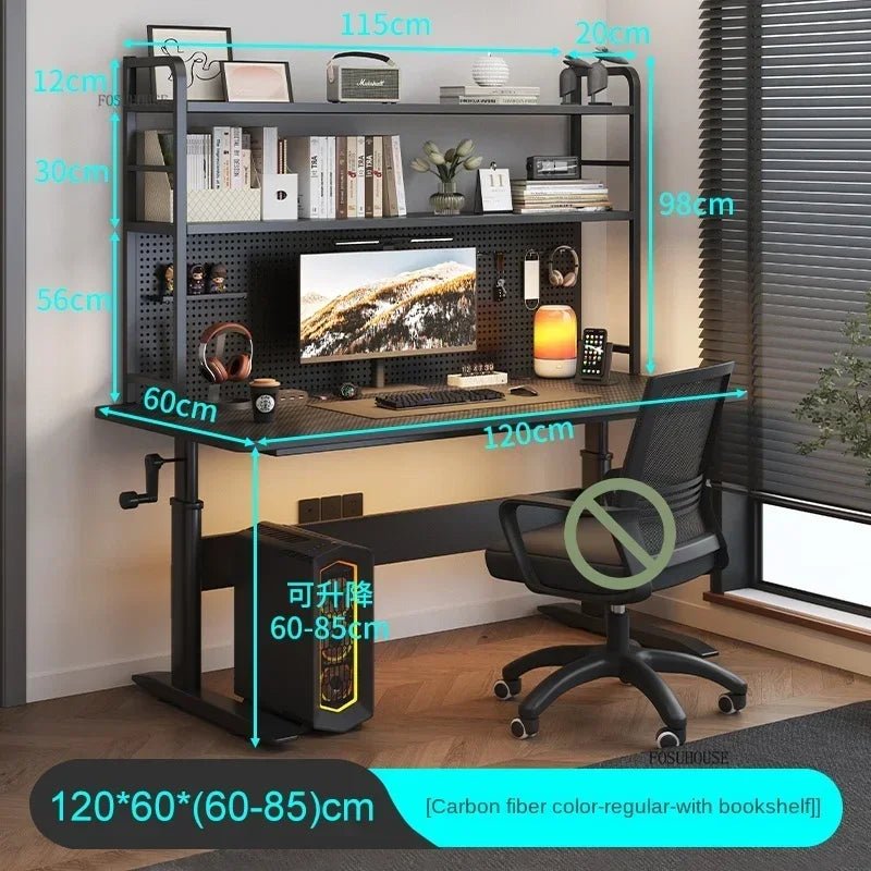 Nordic Lifting Computer Desks Desktop Desk Office Furniture Internet Cafe Gaming Table Home Student Study Table with Bookshelf - SOLVEYE