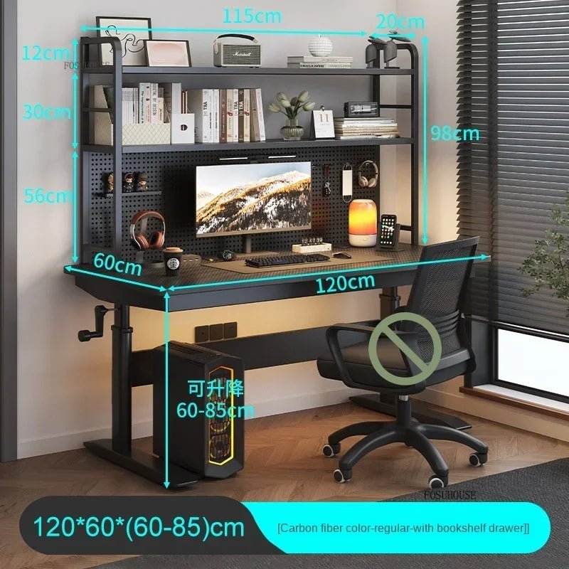 Nordic Lifting Computer Desks Desktop Desk Office Furniture Internet Cafe Gaming Table Home Student Study Table with Bookshelf - SOLVEYE