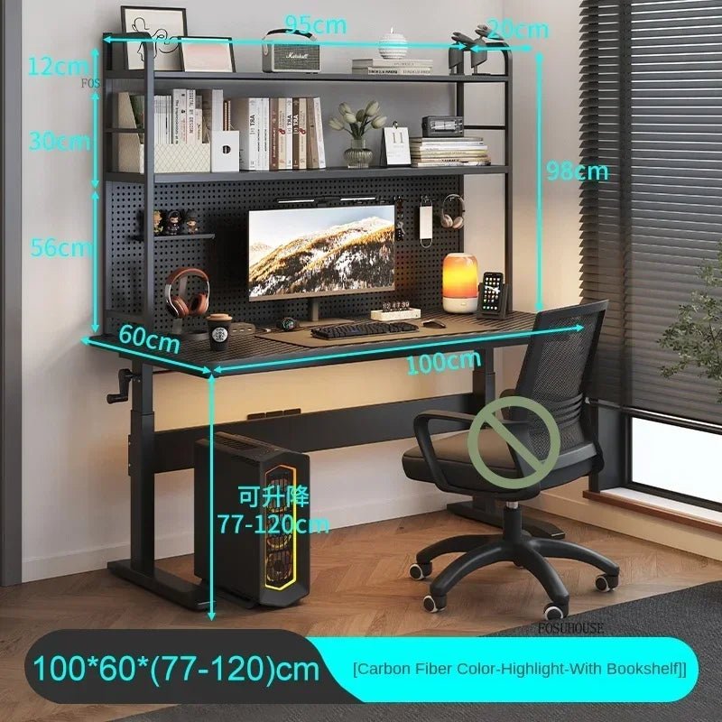 Nordic Lifting Computer Desks Desktop Desk Office Furniture Internet Cafe Gaming Table Home Student Study Table with Bookshelf - SOLVEYE