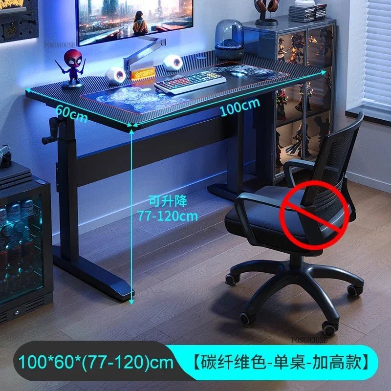 Nordic Lifting Computer Desks Desktop Desk Office Furniture Internet Cafe Gaming Table Home Student Study Table with Bookshelf - SOLVEYE