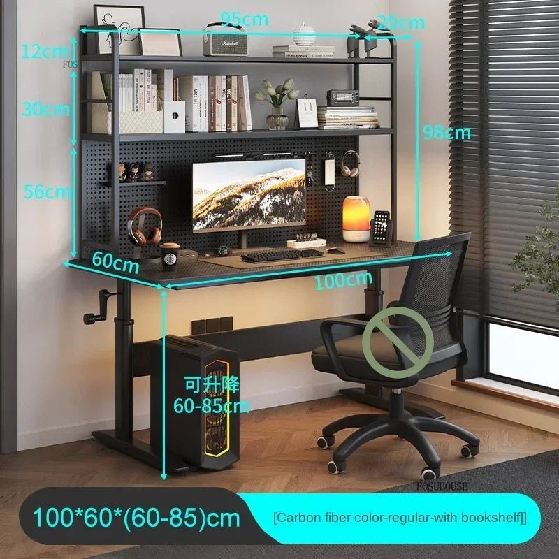 Nordic Lifting Computer Desks Desktop Desk Office Furniture Internet Cafe Gaming Table Home Student Study Table with Bookshelf - SOLVEYE