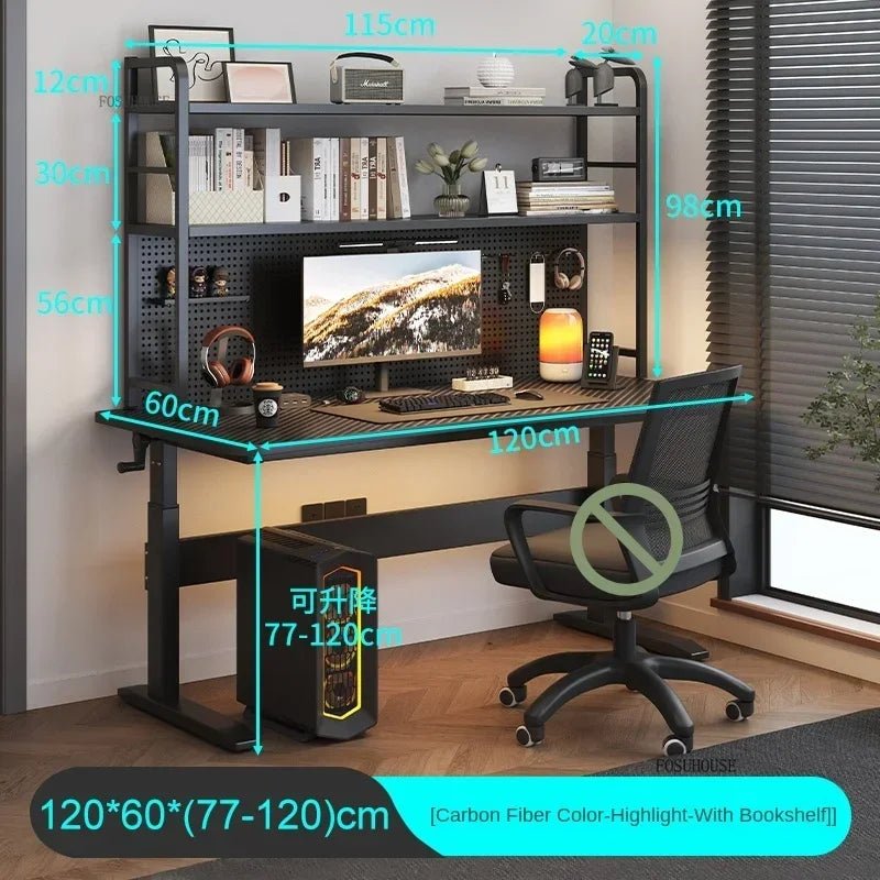 Nordic Lifting Computer Desks Desktop Desk Office Furniture Internet Cafe Gaming Table Home Student Study Table with Bookshelf - SOLVEYE