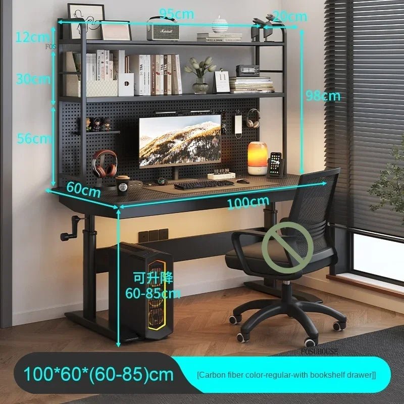 Nordic Lifting Computer Desks Desktop Desk Office Furniture Internet Cafe Gaming Table Home Student Study Table with Bookshelf - SOLVEYE