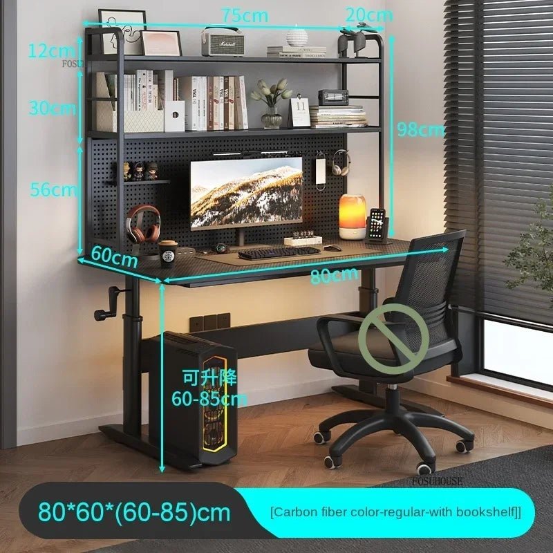 Nordic Lifting Computer Desks Desktop Desk Office Furniture Internet Cafe Gaming Table Home Student Study Table with Bookshelf - SOLVEYE