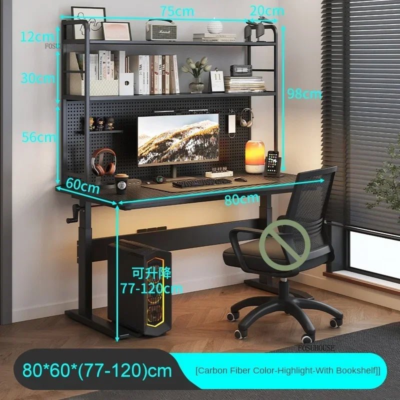 Nordic Lifting Computer Desks Desktop Desk Office Furniture Internet Cafe Gaming Table Home Student Study Table with Bookshelf - SOLVEYE