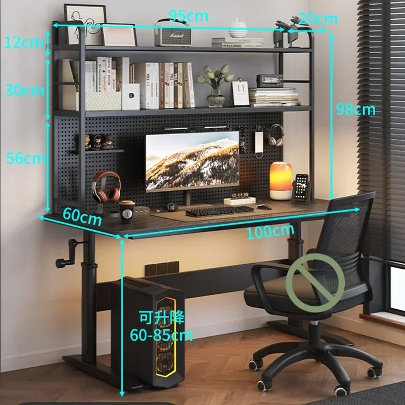 Nordic Lifting Computer Desks Desktop Desk Office Furniture Internet Cafe Gaming Table Home Student Study Table with Bookshelf - SOLVEYE